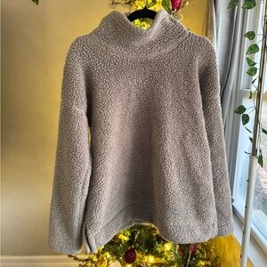 Jones New York Sherpa Turtleneck Sweater Light Brown Polyester Cozy Fuzzy Large
